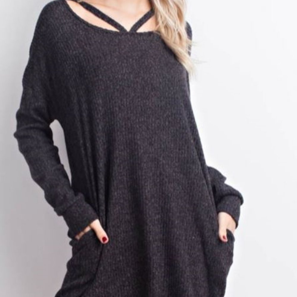 Rib knit tunic dress